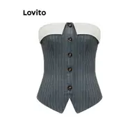 在飛比找蝦皮商城優惠-Lovito 女用優雅條紋籃扣撞色領背心 LBL09201