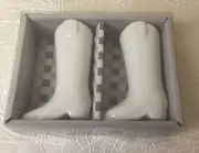 Salt &Pepper Shakers DOLLY PARTON ~ White Ceramic COWBOY BOOTS
