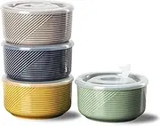 Adewnest Ceramic Bowls with Lids: 20 oz Microwave Safe Food Storage Containers for Soup, Salad, Cereal, Leftovers, Meal Prep, Lunch, Picnic, Camping, Serving - Airtight, Multicolor, Set of 4