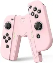 OLAIKE Joy Con Charging Grip Handle for Nintendo Switch/OLED, Joystick Charging Comfort V-Shaped Game Grip Controller with Battery Indicators, High Speed Charge While Play, Pink