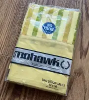 VTG NOS Retro 1970s Mohawk 2 42x36 Muslin Pillowcases Yellow Green Stripes USA