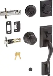 Schlage F62-ADD-GEO Addison Double Cylinder Handleset with Georgian Interior Kno, Matte Black