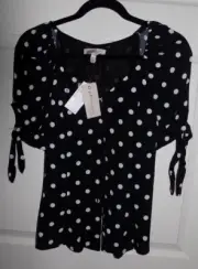 S NEW NWT PHILOSOPHY REPUBLIC BLACK WHITE POLKA DOT BLOUSE RAYON PEASANT TOP $80