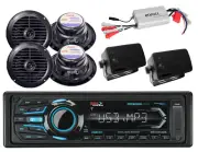 MR1308UABK Boat USB iPod Bluetooth Radio,800W Amplifier,6 Black Marine Speakers
