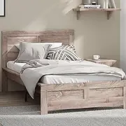 Oikiture King Single Bed Frame with Oak Woodgrain Big Headboard, Wood Bed Frame Platform Bed for Kids, Toddler and Adult, Light Oak