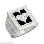 Rhodium Poker Ace of Spades April Clear Crystal Birthstone Men's Ring Size 9-14