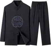 [ChangNanJun] Shanghai Story Long Sleeve Martial Arts Suit Faux Silk Chinese Character Fu Embroiery Chinese Traditional Clothing Tang Suit Kung Fu Uniforms