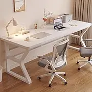 LYXWGRZD Business Rectangular Conference Table, Seminar Table with Strong Metal Frame, Meeting Table, Training Table for Home Office(White,140cm/55.1in)