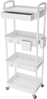 4 Tier Rolling Utility Cart with Drawer,REBECAT Utility Cart Made of Multifunctional Storage Organizer Tool for Kitchen,Bathroom,Living Room,Office(Gray)