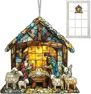 Nativity Scene Sun Catcher, Jesus Sun Catchers, Colorful Acrylic Christmas Jesus Decoration, Hand-Painted Stunning Window Panels for Home, Garden