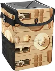 Car Trash Can with Lid and Storage Pockets Leak-Proof Organizer,Waterproof Garbage Can,Beach Travel Hat Camera