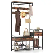 Costway 5-in-1 Coat Rack with Shoe Storage Bench Hall Tree 1.8M