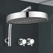 ACA Chrome 13" Round Shower Head Gooseneck Wall Arm With Twin Taps Set