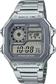 [Casio] Men's 10 Year Battery Quartz Watch with Stainless Steel Strap, Silver, 24.1 (Model: AE-1200WHD-7AVCF), Silver, Sport