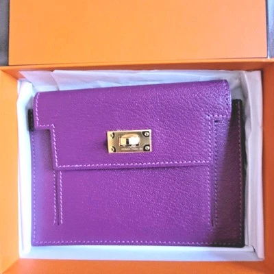✨️HERMÈS✨️ KELLY POCKET COMPACT WALLET CHEVRE MYSORE GHW ANEMONE NIB