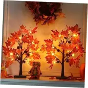 Fall Decorations for Home, 2 Pack 24”/2FT Lighted Fall Maple Leaves Tree with