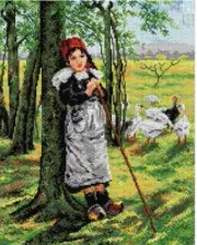 "Girl Herding Geese" Printed Canvas or Threads Kit for Tapestry Gobelin 2083