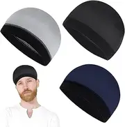 [Jeffdad] 3Pcs Skull Caps for Men Helmet Liner Sweat Wicking Cap Running Hats Cycling Skull Caps Soft Lightweight Beanie Hats Moisture Wicking Stretchy Breathable for Men Women Sports Black Navy Gray,