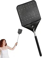 YRTUOP Fly Swatter for Indoors | Long Handle Heavy Duty Leather Fly Swatter | Handheld Zapper Racket with Metal Handle Flying Catcher Tool for Fishing Classroom Camping