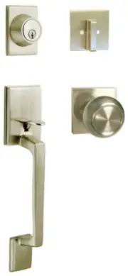 Satin Nickel Front Entry Lock Round Knobs Square Plate Door Handleset