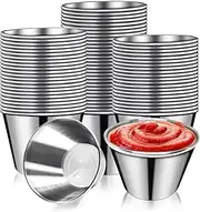 DJZZ 50 Pcs Metal Sauce Cups 2.5oz Ramekins, Stainless Steel Dipping Containers, Reusable Round Butter Dressing Bowls for Restaurants