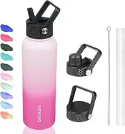 BJPKPK 40oz Stainless Steel Insulated Water Bottle with 3 Lids, Sakura - BPA Free Leakproof Thermos Bottle for Sports & Gym