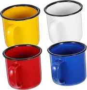 DONFAMDS 4Pcs Retro Enamel Mugs Lightweight Traditional Drinking Cups for Home Travel Parties Smooth Surface for Easy Cleaning for Tea Coffee Cold Beverages Red Yellow White Blue