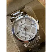 在飛比找蝦皮購物優惠-BURBERRY 立體格紋錶盤 銀色不鏽鋼材質 鋼帶 石英 