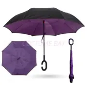 Windproof Upside Down Reverse Umbrella C-Handle Double Layer Inside-Out Inverted