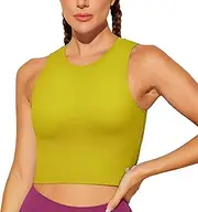 [BAYDI] Women's Sports Bra Without Underwire Bustier Removable Padded Crop Tops High Closed Tank Top Yoga Fitness Soft Bra, Avocado Oil, XS