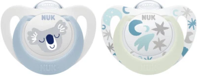 NUK: Star Day & Night Silicone Soother - 0-6mths Blue (2 Pack)