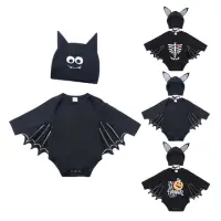 在飛比找momo購物網優惠-【橘魔法】黑蝙蝠翅膀圖案造型包屁衣+帽子 (萬聖節服裝 萬聖
