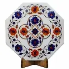 18'' antique white Marble side Center Table Top multi Stone Inlay malachite w14