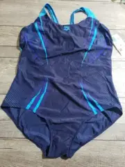 arena Women’s Spikes One Piece Swimsuit Swim Pro Back, Sz 24W-26W,Navy Turquoise
