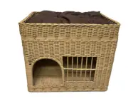 Rattan Weave KING QUEEN PALACE Dog Cat Bed Pets Nest Doll House Cushion Basket