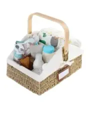 Wicker Diaper Caddy Organizer, Baby Diaper Caddy Basket with Liner, Sea Grass