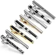 [KUHBDIE] Men's Business Tie Clip Set Enamel Gold Silver Tie Clip Classic Black and White Striped Tie Clip