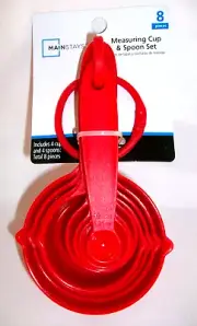 MainStays Red Kitchen Measuring Cup and Spoon Set 8 Plastic 4 Cups- 4 Spoons.