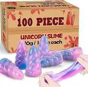 100 Pack Unicorn Theme Slime Party Favors Supplies, Unicorn Slime Cup Bulk, Birthday Goodie Stuffers, Stockings & Basket Filler, Treat Bags for Girls Boys, Non-Sticky Unicorn Slime Kit for Kids