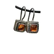 Lori Bonn Amber Sterling Silver Earrings 925 Pierced Dangle Drop Birthstone New