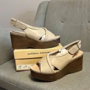 National Comfort Alanis stone platform wedge leather peep toe sandals size 8.5