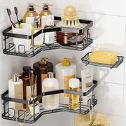 Corner Shower Caddy Organiser Set, 3-Tier Bathroom Storage Shelves with Soap Holder, Black, 3-Pack