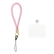 Phone Lanyard, Nylon Detachable Wrist Strap with Phone Patches, Pink