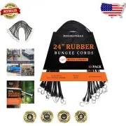 Adjustable Rubber Bungee Straps with Metal Hooks - 24 Inch 10 Count for Security