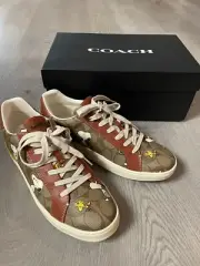 New COACH x Peanuts Womens Clip Low Top Sneaker Shoes Snoopy Woodstock Size 10