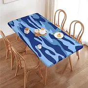 Abstract Camouflage Camo Blue Rectangular Tablecloth Table Cover for 4 Foot Tables, Waterproof Fitted Elastic Edged Table Cloth for Indoor Outdoor Party Wedding Picnic Patio, 4 Ft/48x30 inch