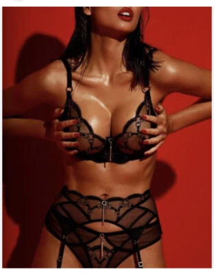 Rare Honey Birdette Gigi Black & Gold Suspender Size Large