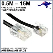 0.5m - 15m - 6P4C RJ11 to 8P4C RJ45 Modular Plug Telephone ADSL Cord Cable