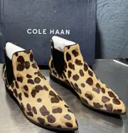 Cole Haan Hara Ankle Bootie Women 7B Animal Print Jaguar Calf Fur
