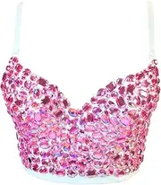 Woboren Damen Pailletten Perlen Korsett Bustier BH Dessous Tank Top Crop Top Corsage Schlanke Weste